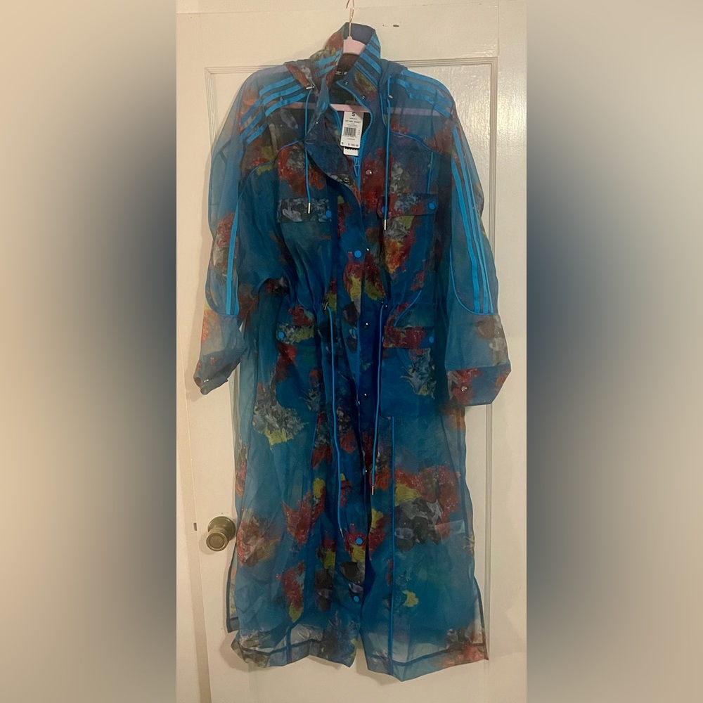 Ivy Park Adidas Organza Trench. Brand new tags on. Cerulean blue w floral. SM.